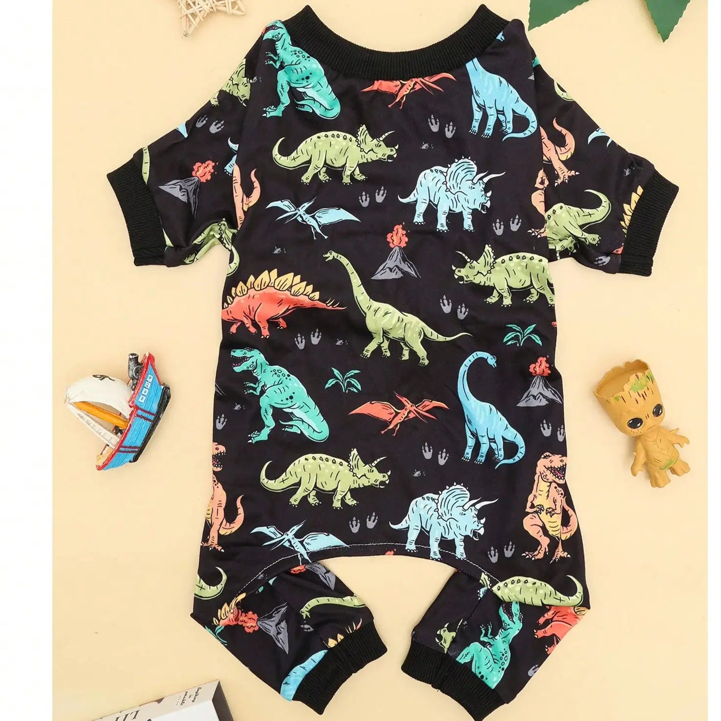 Purely Pawsome™ Small Dog Pajamas - Cute Dinosaur Print Stretchy Summer Onesie