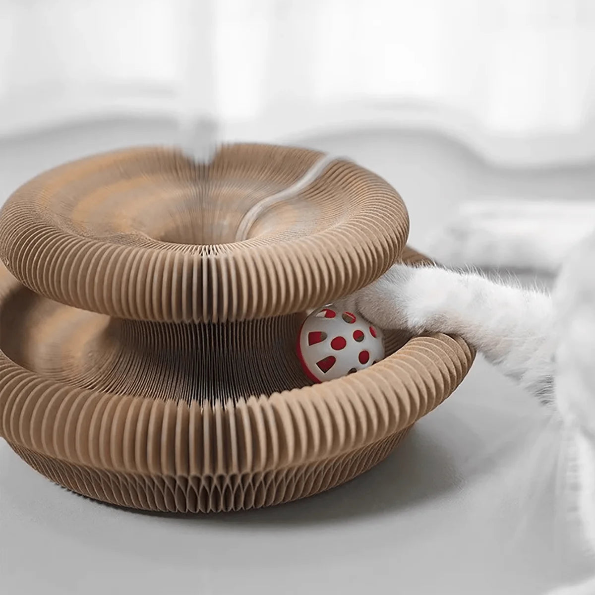 Purely Pawsome™ Foldable Cat Scratcher with Bell & Catnip - Multi-Level Cardboard Claw Sharpener