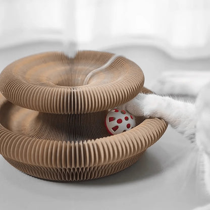 Purely Pawsome™ Foldable Cat Scratcher with Bell & Catnip - Multi-Level Cardboard Claw Sharpener