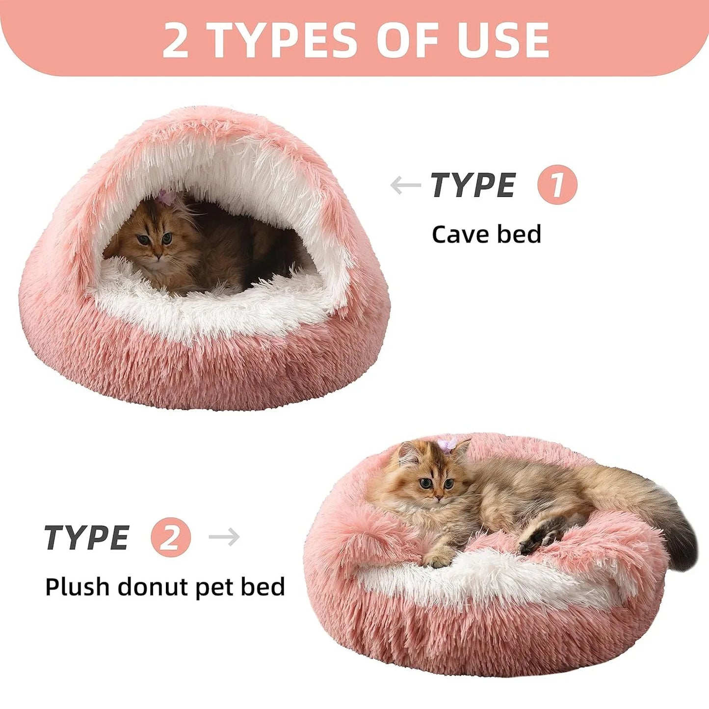 Purely Pawsome™ 2-in-1 Soft Plush Pet Bed - 50CM Round Cat Bed with Removable Cover