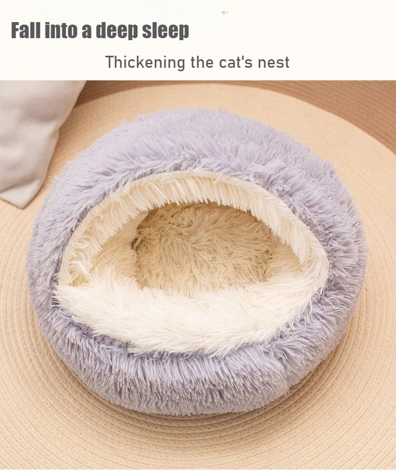 Purely Pawsome™ 2-in-1 Soft Plush Pet Bed - 50CM Round Cat Bed with Removable Cover