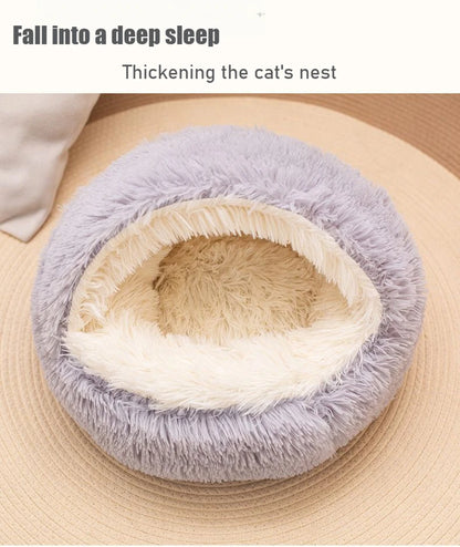 Purely Pawsome™ 2-in-1 Soft Plush Pet Bed - 50CM Round Cat Bed with Removable Cover