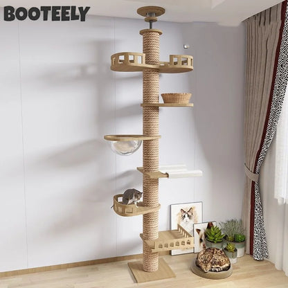 Purely Pawsome™ Climbing Cat Tree - Floor to Ceiling Tower with Scratching Post & Hammock