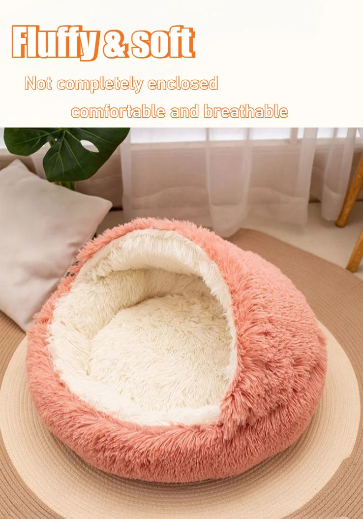 Purely Pawsome™ 2-in-1 Soft Plush Pet Bed - 50CM Round Cat Bed with Removable Cover