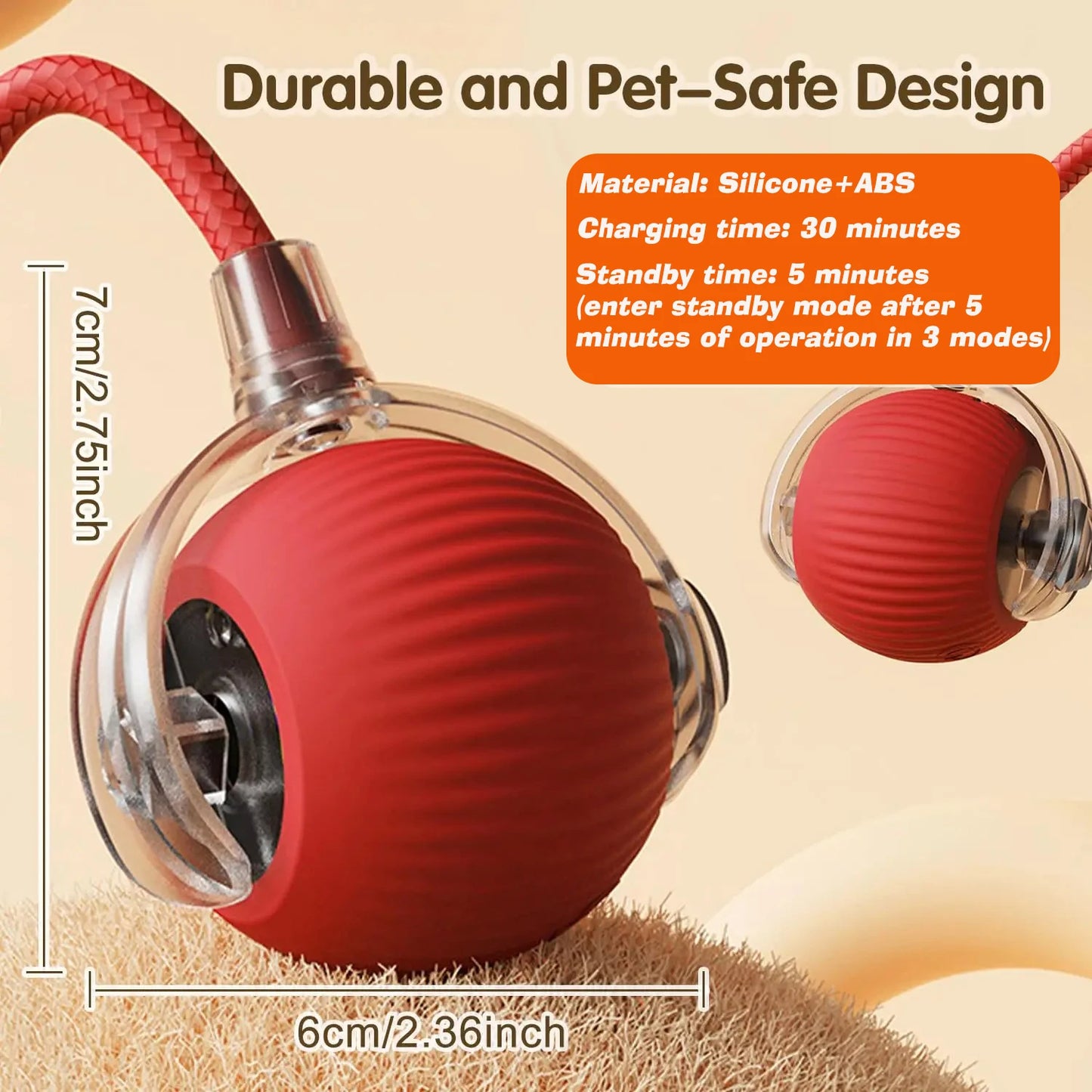 Purely Pawsome™ Cat Interactive Ball Toy - Automatic Rolling Rechargeable Smart Kitten Ball