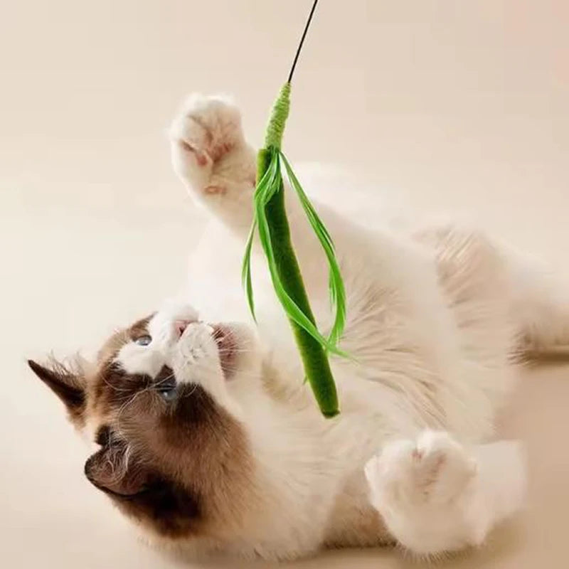 Purely Pawsome™ Cat Teasing Feather Pole - Dog Tail Grass Wire Cat Toys Flexible Durable