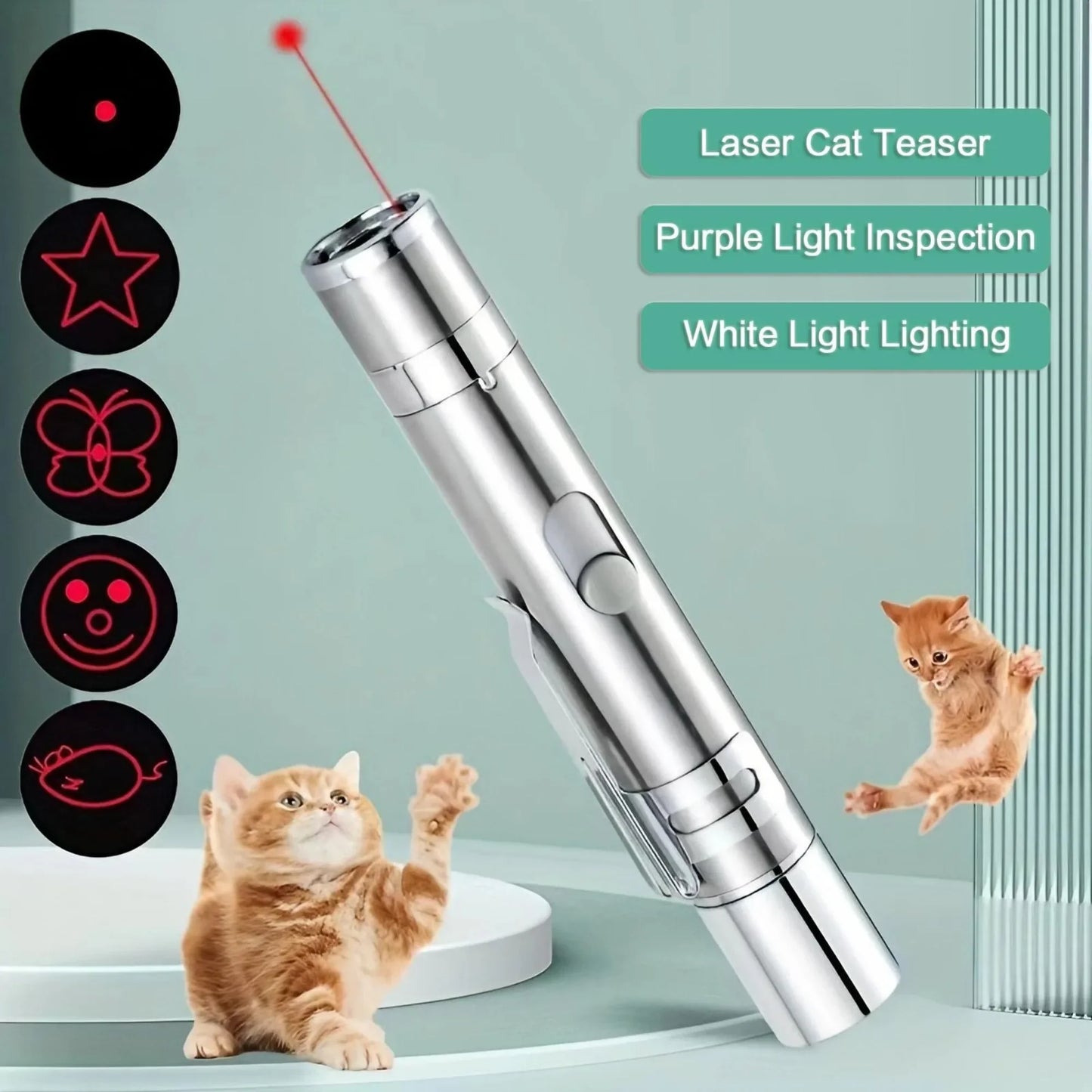 Purely Pawsome™ Rechargeable Pet Laser Pointer - LED Light 5 Switchable Patterns for Cats & Dogs