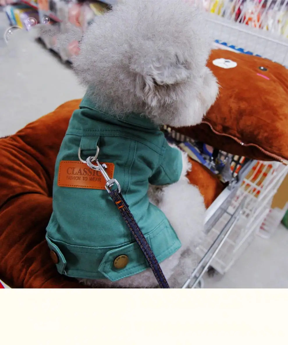 Purely Pawsome™ Spring Dog Denim Suit - Stylish Coat with D-Ring Leash for Small & Medium Dogs
