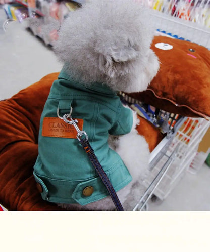 Purely Pawsome™ Spring Dog Denim Suit - Stylish Coat with D-Ring Leash for Small & Medium Dogs