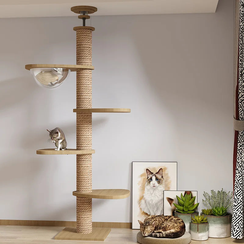 Purely Pawsome™ Climbing Cat Tree - Floor to Ceiling Tower with Scratching Post & Hammock