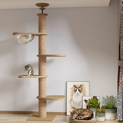Purely Pawsome™ Climbing Cat Tree - Floor to Ceiling Tower with Scratching Post & Hammock
