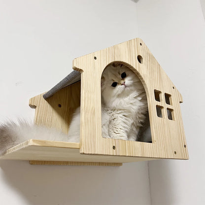 Cat Wall Climbing House Shelf Bed Wall Mounted Tree Tower Hiding House Villa Castle for Indoor Cats Accessories Sleeping