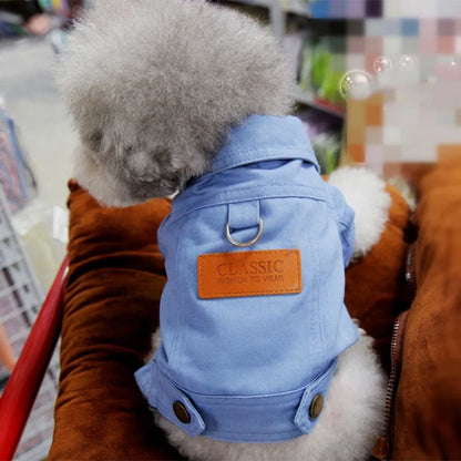 Purely Pawsome™ Spring Dog Denim Suit - Stylish Coat with D-Ring Leash for Small & Medium Dogs