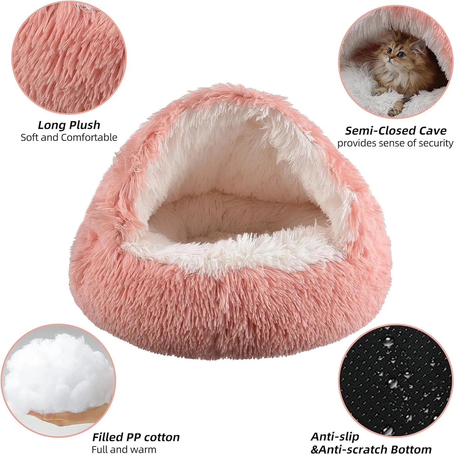 Purely Pawsome™ 2-in-1 Soft Plush Pet Bed - 50CM Round Cat Bed with Removable Cover