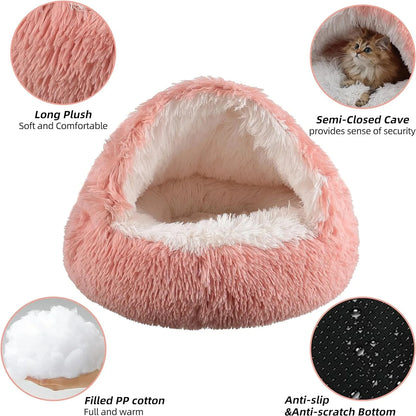 Purely Pawsome™ 2-in-1 Soft Plush Pet Bed - 50CM Round Cat Bed with Removable Cover