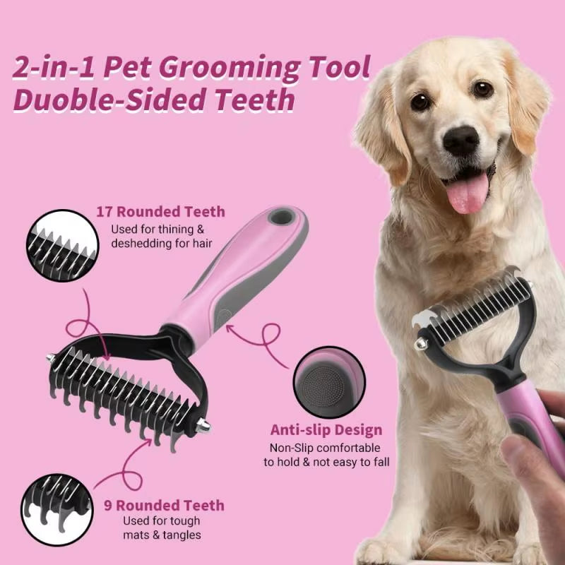 2-in-1 Pet Dematting & Deshedding Comb – Double-Sided Fur Knot Cutter with Nail Clippers for Dogs & Cats