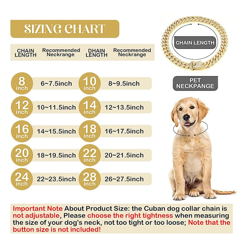 Diamond Bling Metal Pet Necklace for Small, Medium & Large Dogs