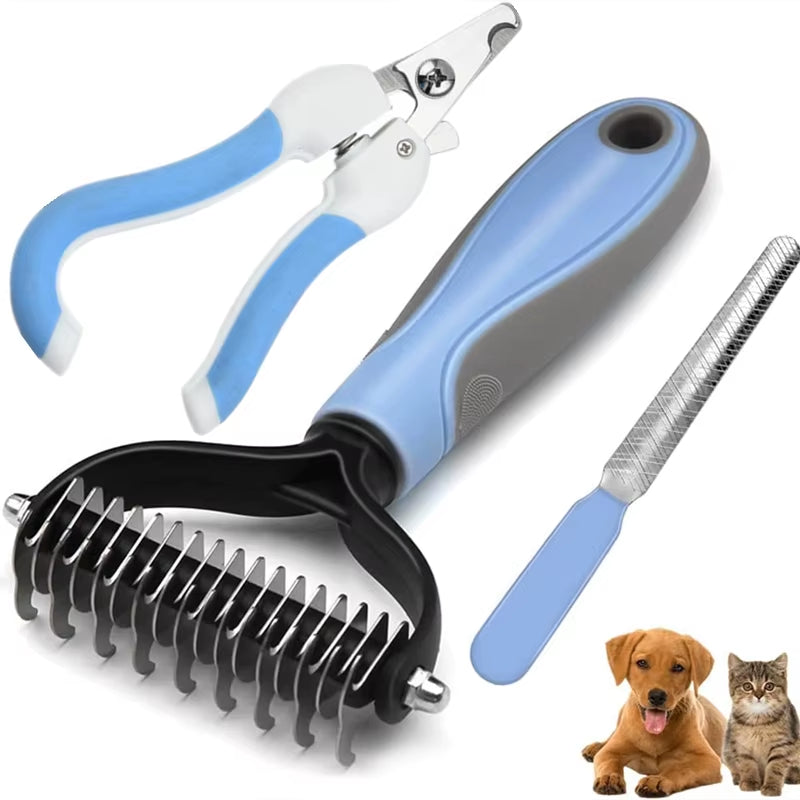 2-in-1 Pet Dematting & Deshedding Comb – Double-Sided Fur Knot Cutter with Nail Clippers for Dogs & Cats