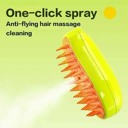 3-in-1 Electric Steam Pet Brush – Spray, Massage & Deshedding Grooming Tool for Dogs & Cats