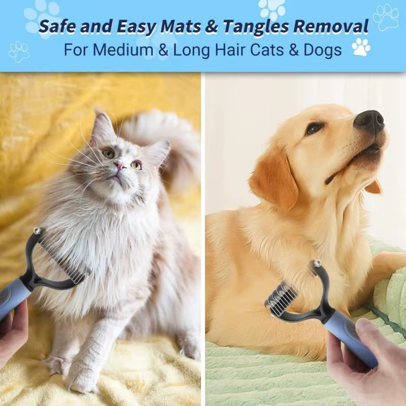 2-in-1 Pet Dematting & Deshedding Comb – Double-Sided Fur Knot Cutter with Nail Clippers for Dogs & Cats