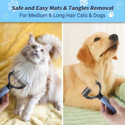 2-in-1 Pet Dematting & Deshedding Comb – Double-Sided Fur Knot Cutter with Nail Clippers for Dogs & Cats