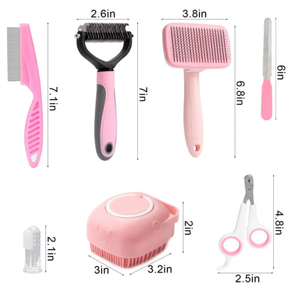 8-Piece Complete Dog Grooming Kit – Brushes, Nail Clippers & Bath Tools | Purely Pawsome