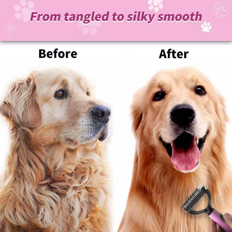 2-in-1 Pet Dematting & Deshedding Comb – Double-Sided Fur Knot Cutter with Nail Clippers for Dogs & Cats